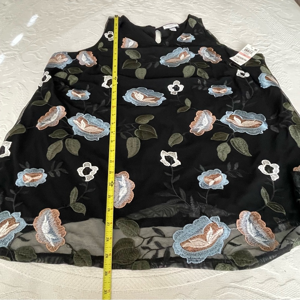 Charter Club semi sheer Black Floral Embroidered‎ Mesh Tank Blouse Top - Picture 9 of 10